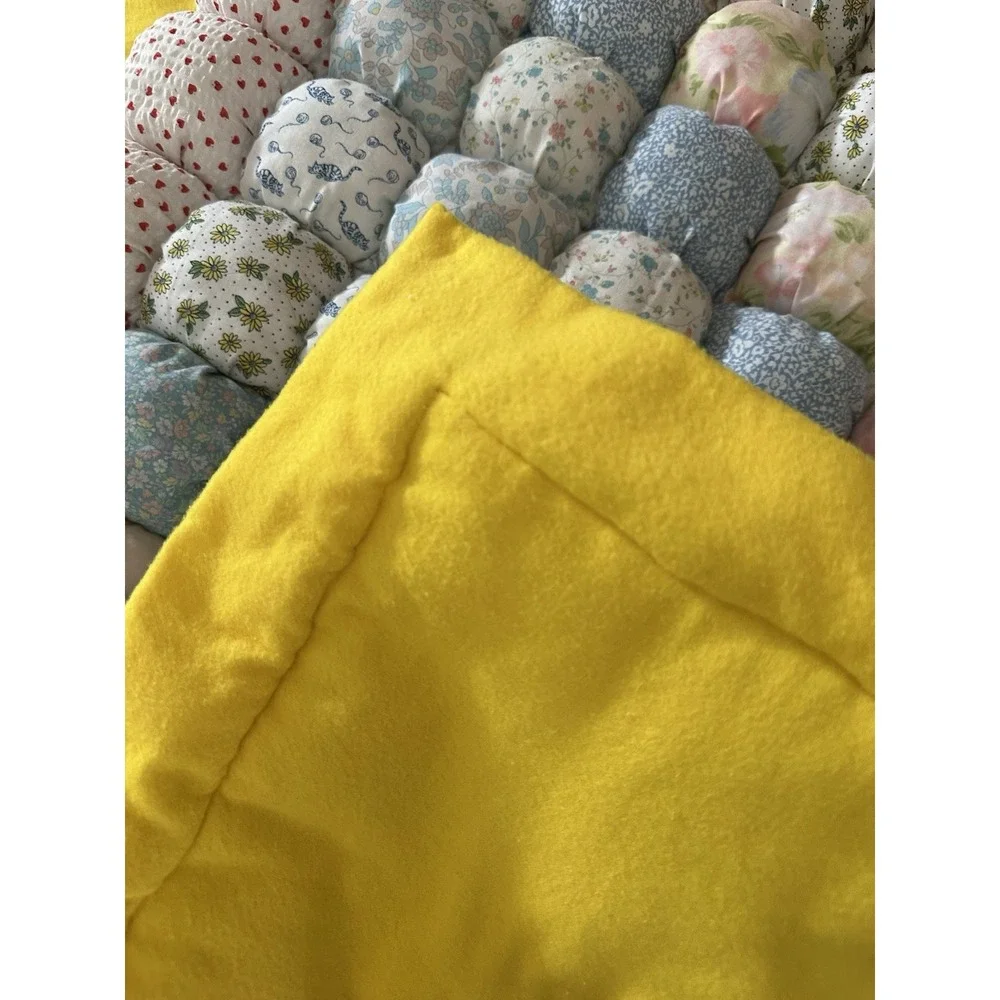 Handmade Patchwork Striped Puffed Baby Quilt. 28 1/2